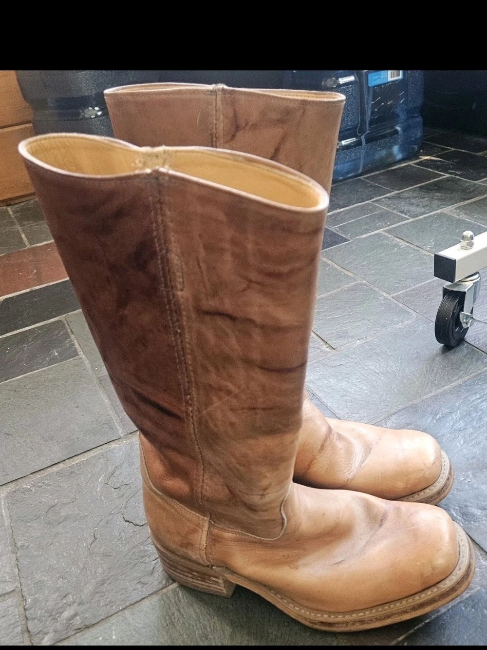 Vtg 70s 80s BRONCO Campus Boots Mens 9 D Brown Tan Leather Tall Pull On USA